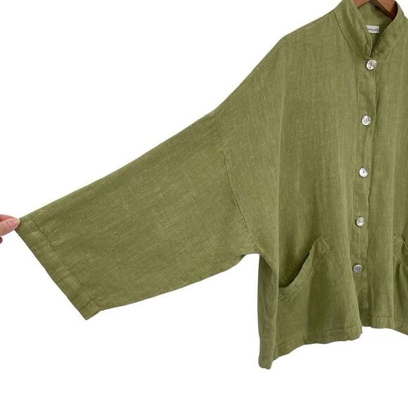 Bryn Walker Danuta Jacket 100% Linen Oversized Women Medium Green Lagenlook - Picture 2 of 7